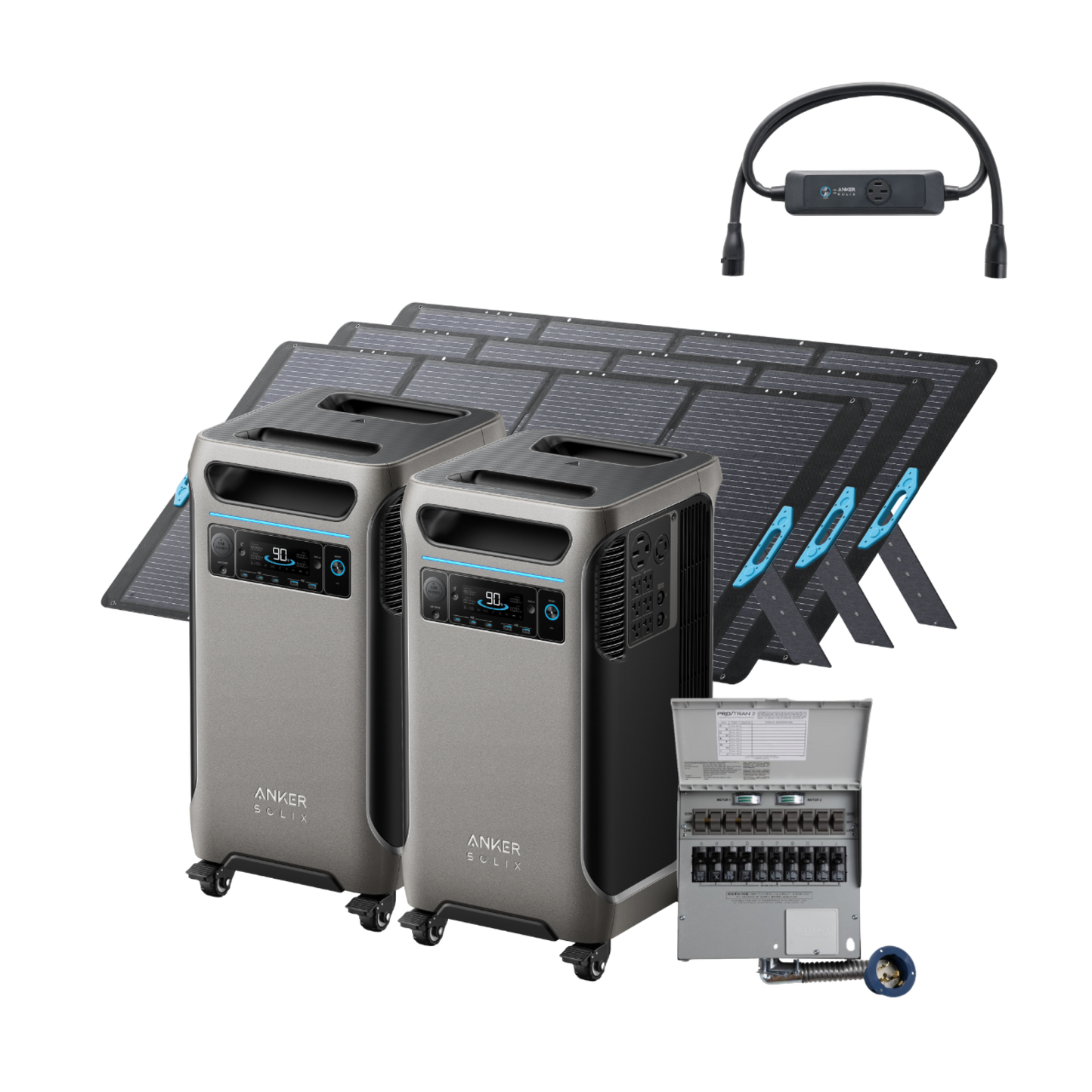 2× Anker SOLIX F3800 + Double Power Hub + Home Backup Kit (Transfer Switch + Cable) - NEW