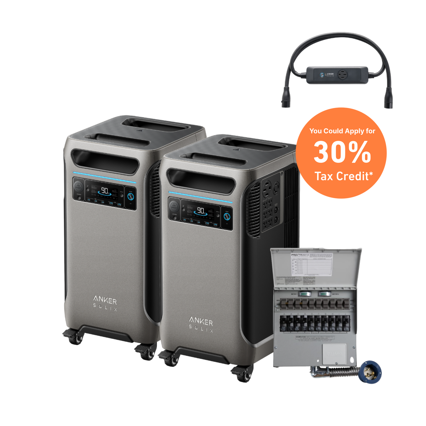 2× Anker SOLIX F3800 + Double Power Hub + Home Backup Kit (Transfer Switch + Cable) - NEW