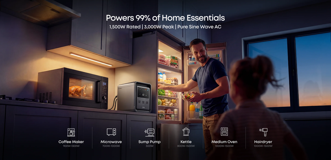 Anker SOLIX S2000 powers 99% of home essentials with 1500W rated output for kitchen backup