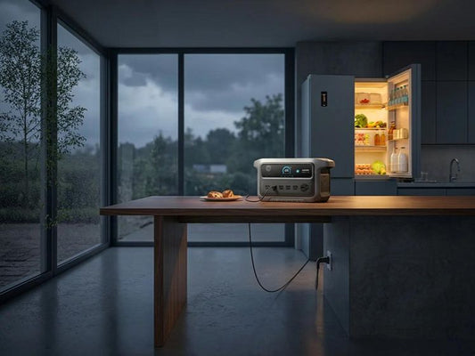 Portable power station powering refrigerator