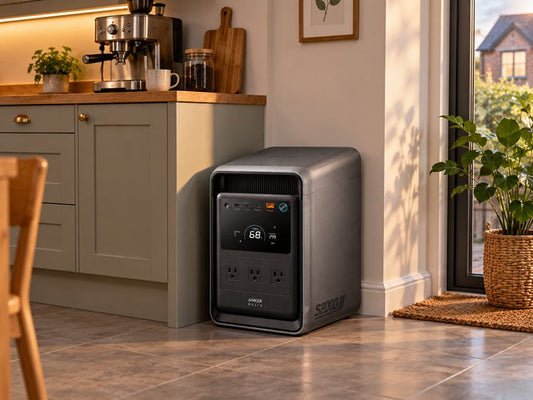 Portable power station providing backup power in a home kitchen