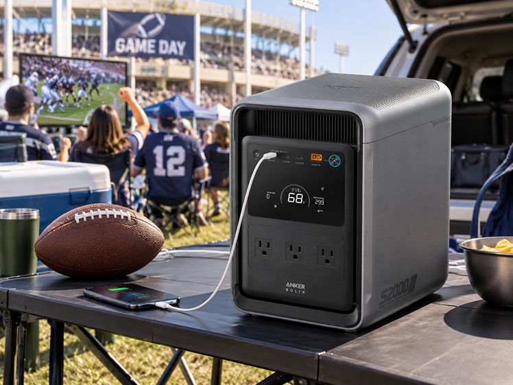 Portable power station at football tailgate