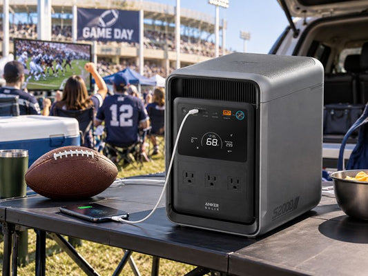 Portable power station at football tailgate