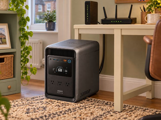Portable power station backing up a home router and modem