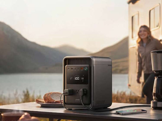 Portable power station at lakeside