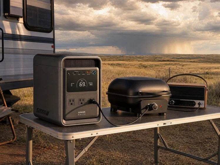 Portable power station powering essential devices