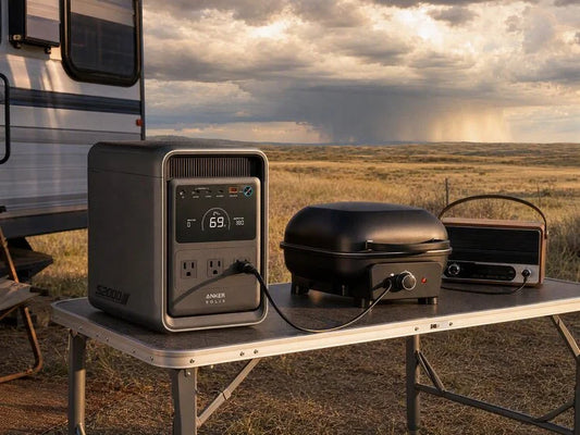 Portable power station powering essential devices
