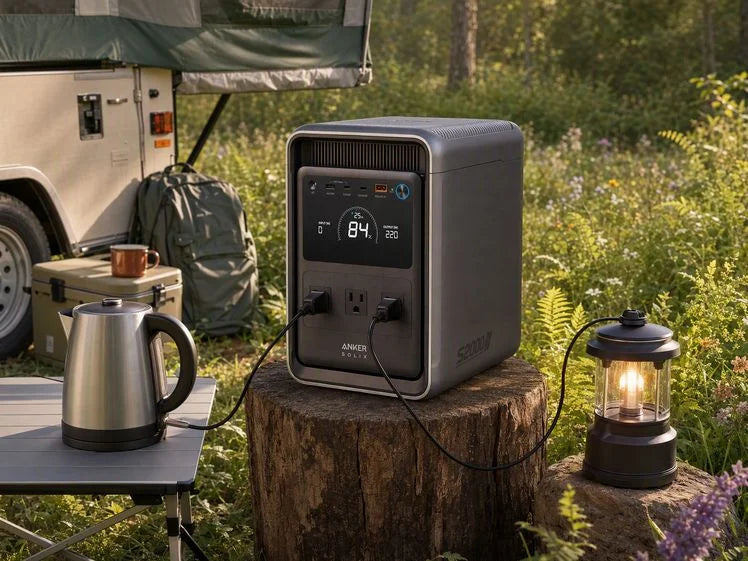 Portable power station powering appliances
