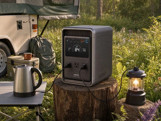 Portable power station powering appliances