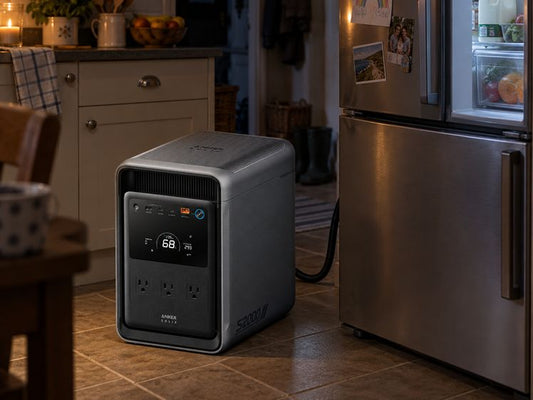 Portable power station powering a refrigerator during an outage