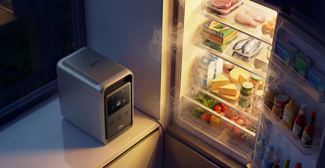 Portable power station powering refrigerator