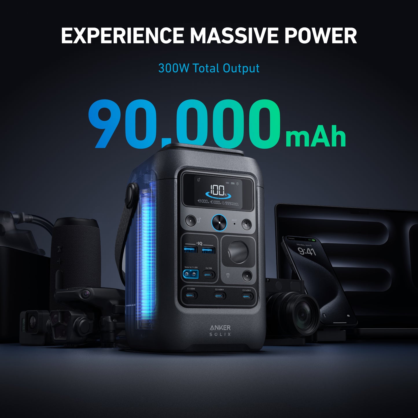 Anker SOLIX C300X DC Portable Power Station with 60W Soalr Panel