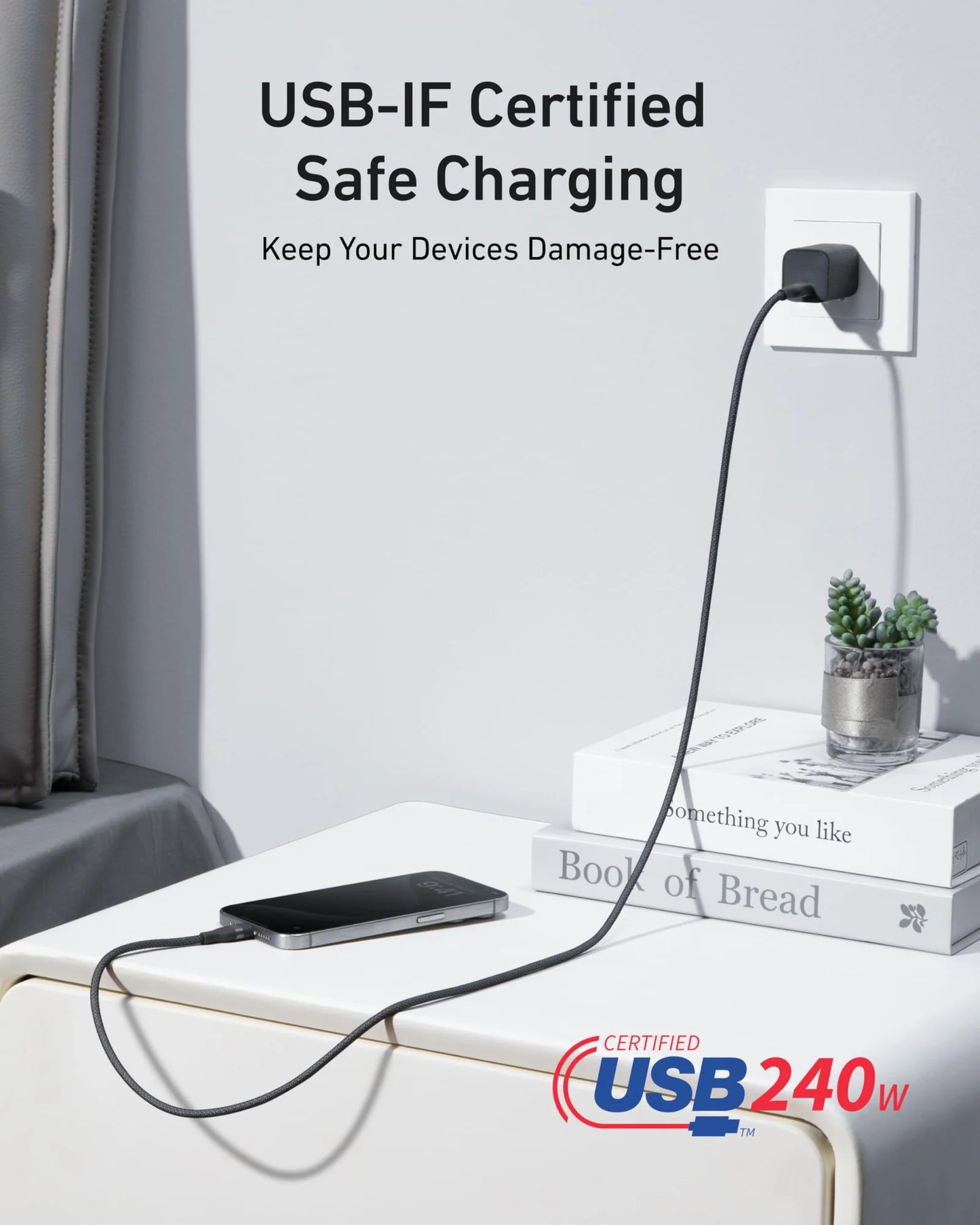 Anker USB-C to USB-C Cable (6 ft, 240W, Upcycled-Braided)