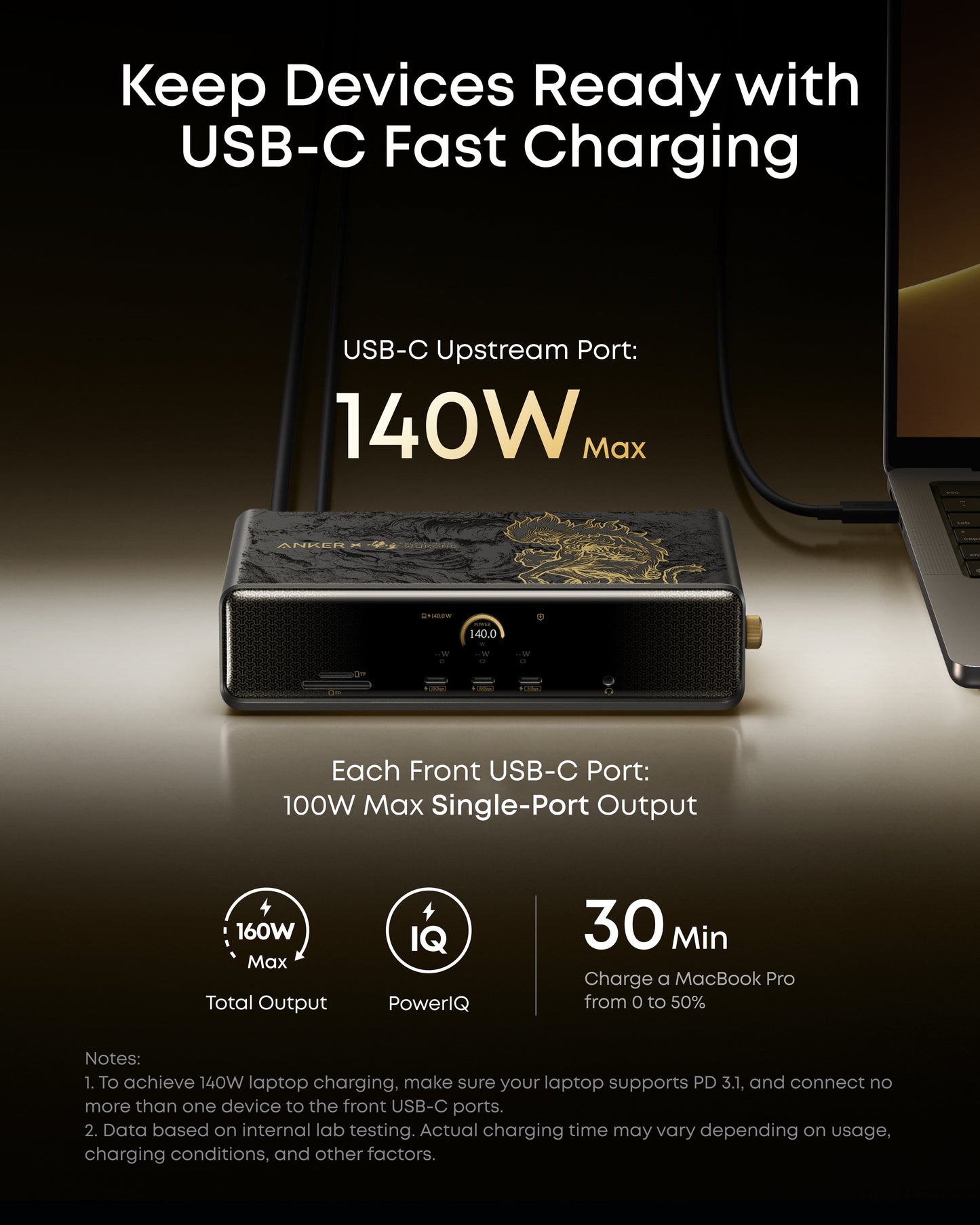 Anker docking station with 140W USB-C fast charging for laptops and devices