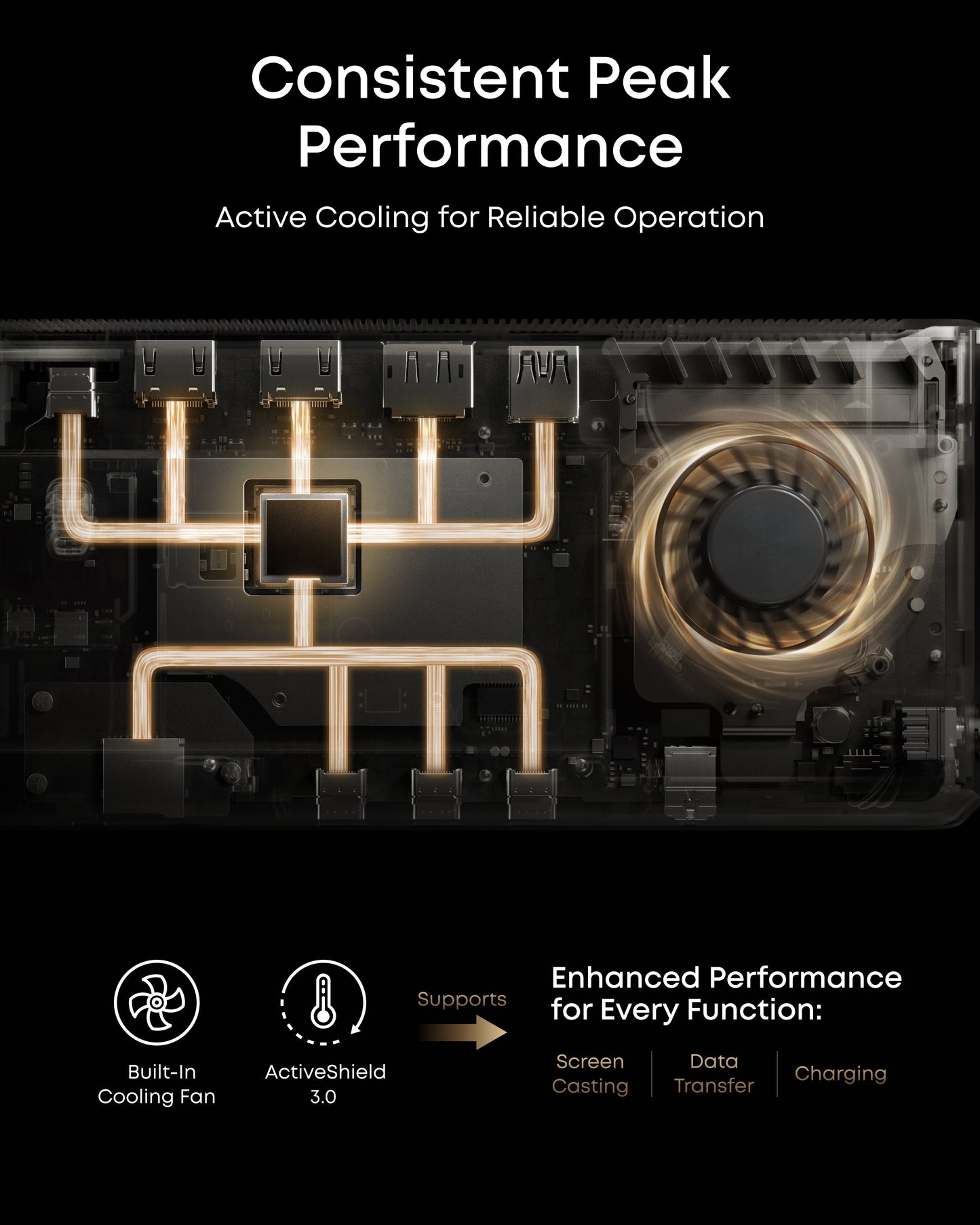 Anker with built-in cooling fan for stable data transfer