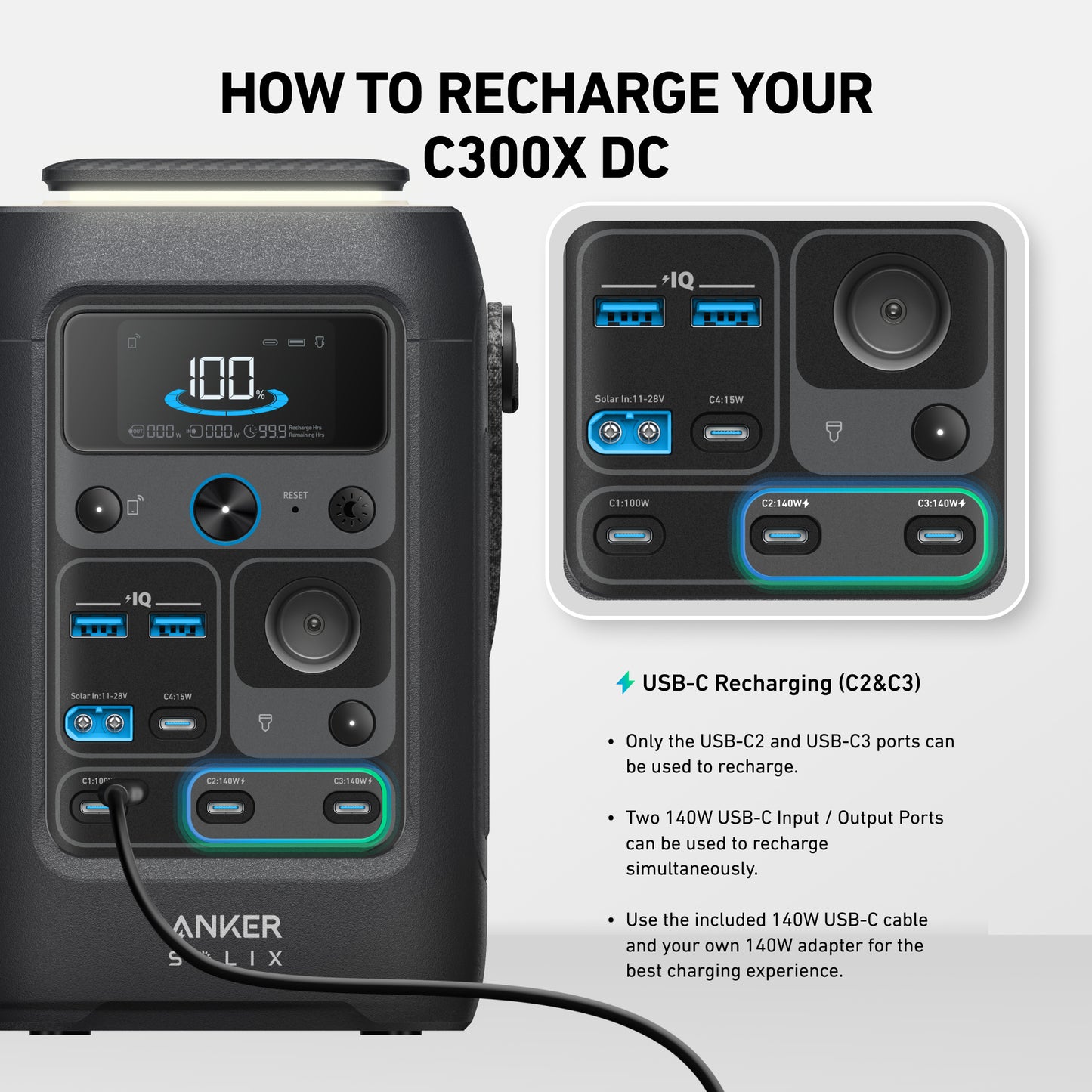 Anker SOLIX C300X DC Portable Power Station with 60W Soalr Panel