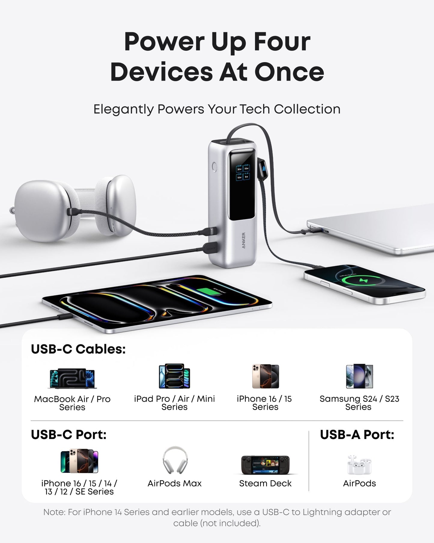 Anker Laptop Power Bank (25K, 165W, Built-In and Retractable Cables)