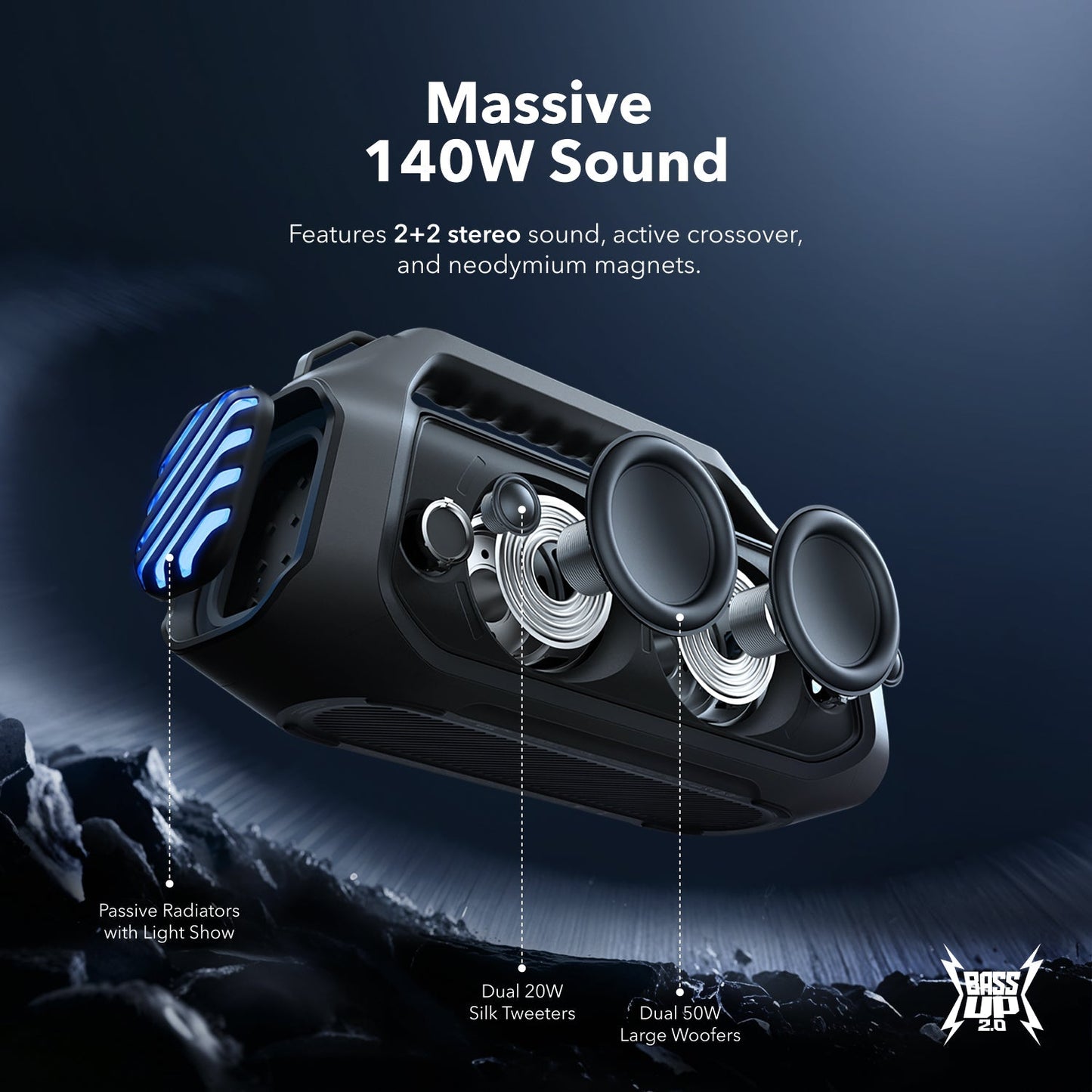 soundcore outdoor speaker with silk tweeters and woofers