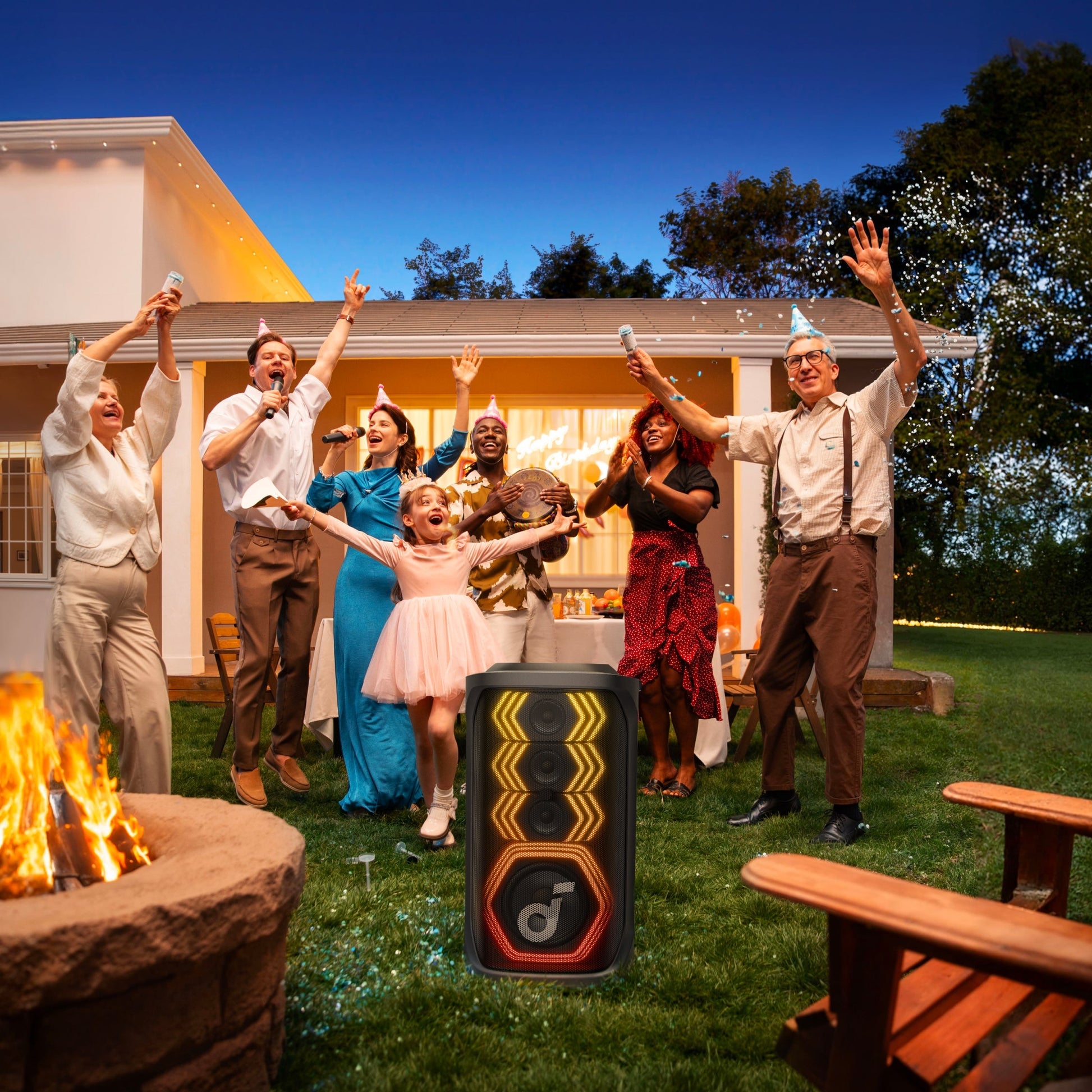 soundcore party speaker with LED lights for outdoor party