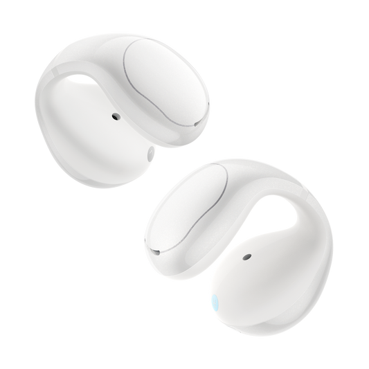 soundcore white earbuds with curved ergonomic design