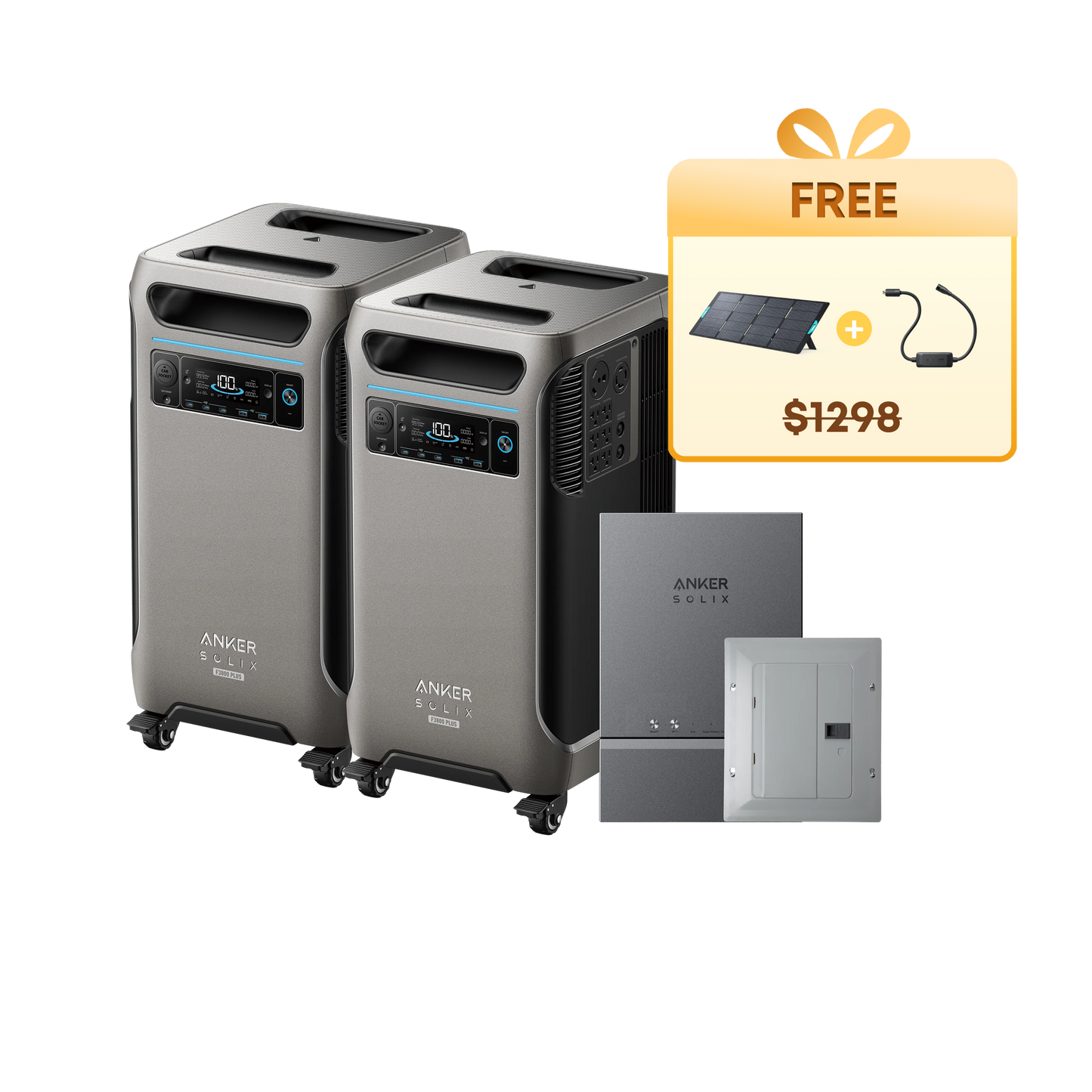 2× Anker SOLIX F3800 Plus + Smart Home Power Kit + Free 400W Solar Panel + Free 240V Bypass Charging Cable - Firework