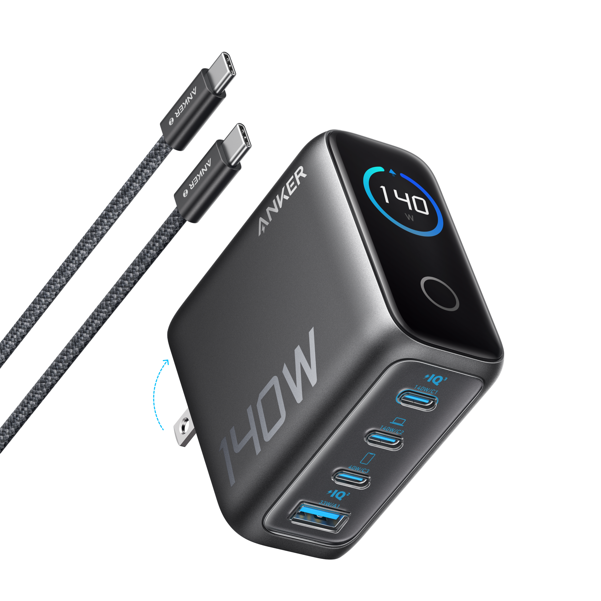 Anker 140W charging cube with dual USB-C cables