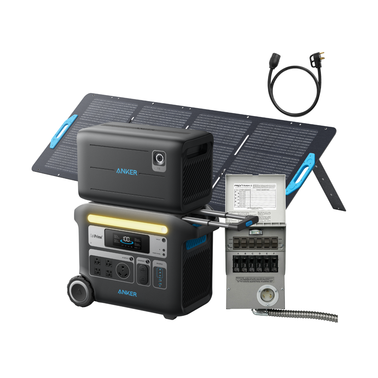 Anker SOLIX F2000 + BP2600 Expansion Battery + 200W Solar Panel + 6-Circuit Manual Transfer Switch