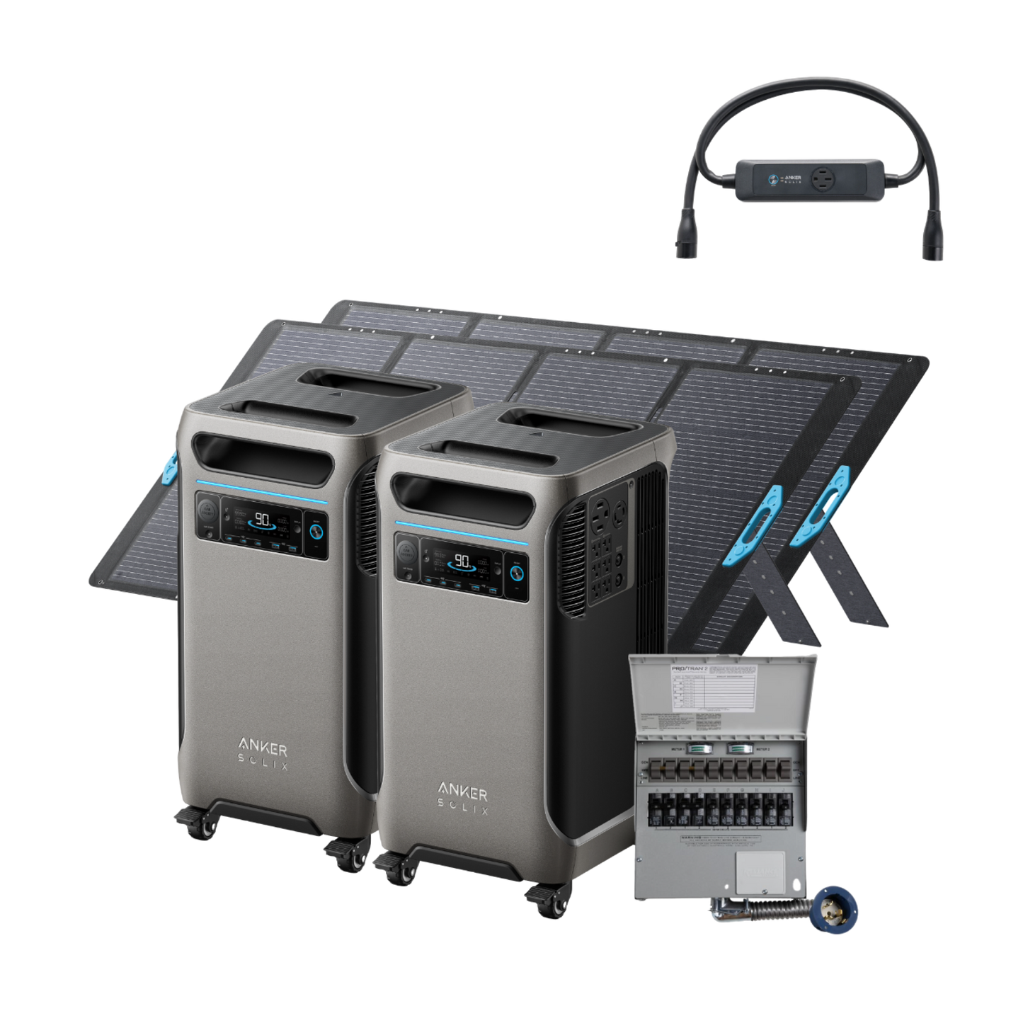 2× Anker SOLIX F3800 + Double Power Hub + Home Backup Kit (Transfer Switch + Cable) - NEW