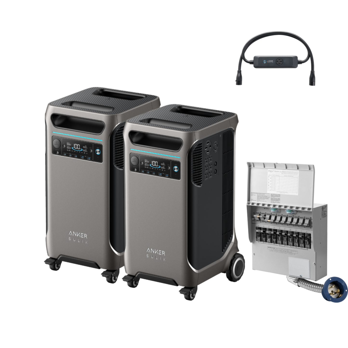 2× Anker SOLIX F3800 + Double Power Hub + Home Backup Kit (Transfer Switch + Cable) - NEW